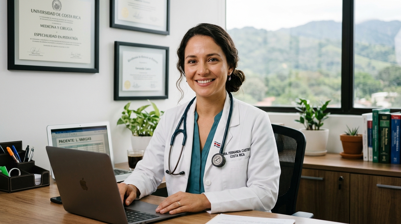 Dra. Fernanda Castro Bermúdez en su consultorio médico en Escazú